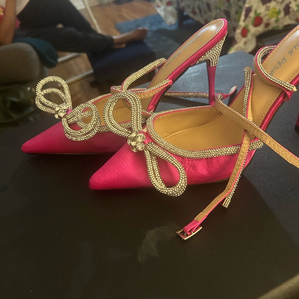 Chic Pink Satin Heels with Rhinestone Bows